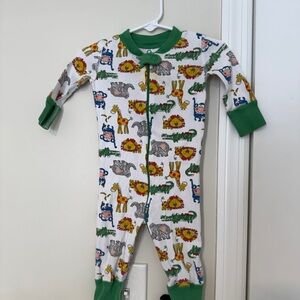 Hanna Andersson White Animal Print One-Piece with Green Trim